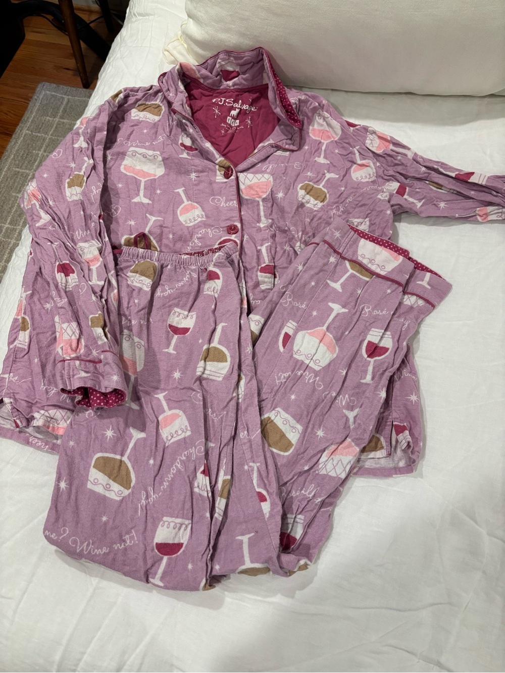 PJ Salvage Pink Wine Glass Print Pajama Set